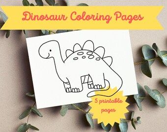 5 Simple Dinosaur Coloring Pages for Kids, toddlers. Printable Coloring Pages