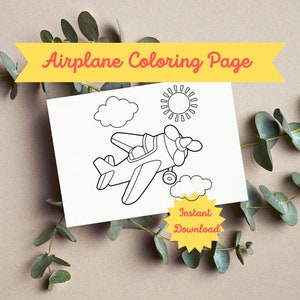 Airplane Coloring Page - Printable Instant Download, Airplane Coloring Sheet, Airplane Birthday Party, coloring page for kids