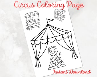 Circus Coloring Page - Printable Instant Download, coloring page for kids