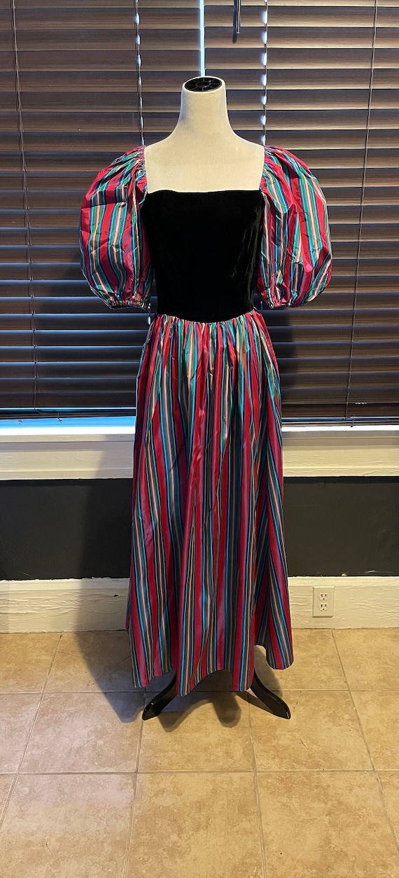 Vintage Black Velvet and Stripped Gown