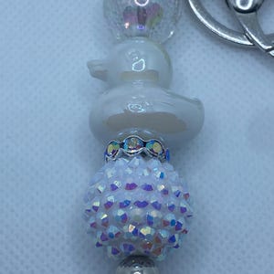 Iridescent White Duck Beaded Keychain