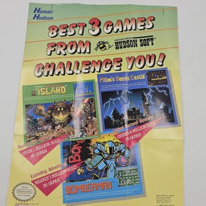 Hudson Soft Bomberman Milon Adventure Island Poster vintage 1988