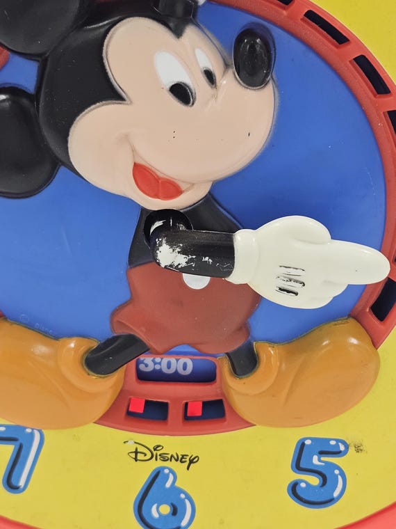 1981 Vintage Disney Mickey Mouse Talking Time Clock Pull String