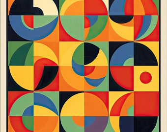 Colorful Bauhaus Print | Mid-Century Illustration | Geometric Wall Art | Digital Download for Home, Office