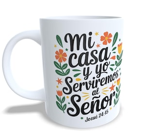 Taza cristiana “Mi casa y yo serviremos al Señor” – Josué 24:15 – Regalo inspirador para hogares con fe y amor