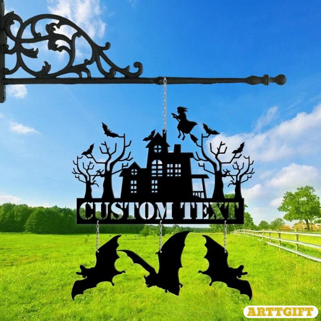 Custom Metal Halloween House Bats Sign Decoration Etsy