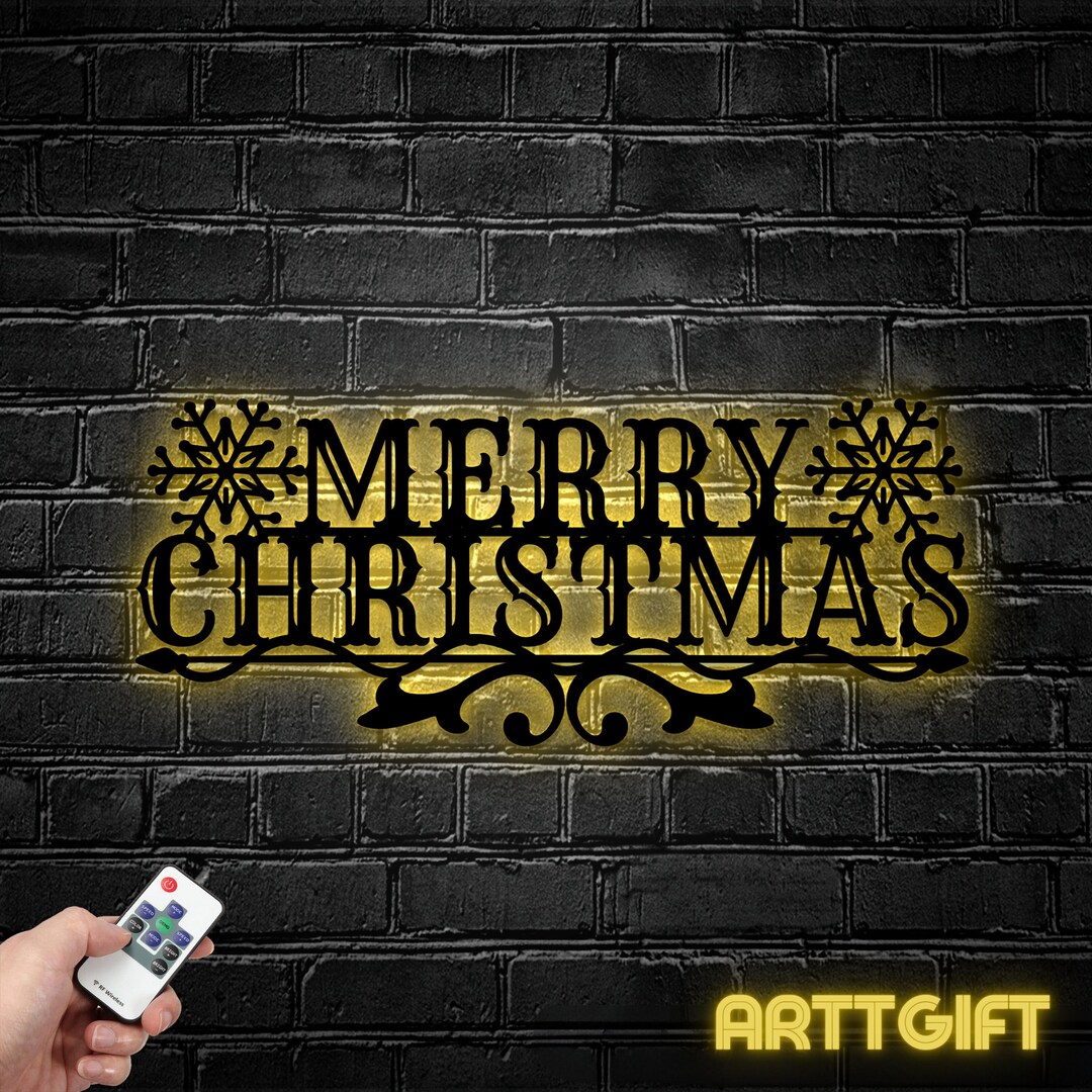 Custom Merry Christmas Metal Wall Art LED Light Personalized Etsy