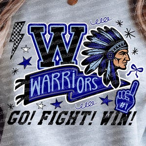 Warriors Go Fight Win PNG, Warriors Sublimation PNG, Warriors Pennant png, Warriors Doodle PNG -Navy Blue, Indians Warriors Mascot png