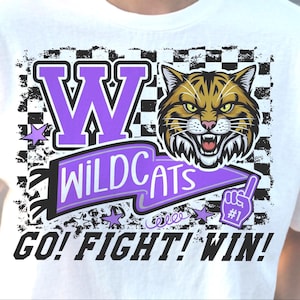 Wildcats Go Fight Win PNG, Wildcats Game Day Team Flag PNG, Wildcats Pennant png, Wildcats Doodle PNG, Grunge Checkered Wildcats Mascot png