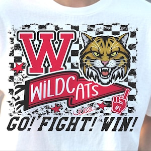 Wildcats Go Fight Win PNG, Wildcats Game Day Team Flag PNG, Wildcats Pennant png, Wildcats Doodle PNG, Grunge Checkered Wildcats Mascot png