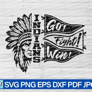 Indians Pennant Flags svg png, Indians Go Fight Win svg, Indians Game Day Team Flags, Indians mascot svg, Indians School Spirit, Chief svg