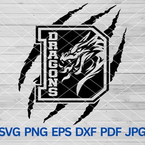 Dragones en letra D svg, Dragones svg, Dragón svg, Dragones Mascota svg, Marcas de garras de dragones, Espíritu de la escuela de dragones, Orgullo de dragones, Animación de dragones