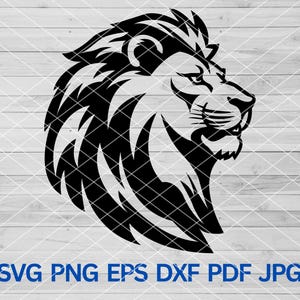 ライオン SVG、Cricut 用ライオン カット ファイル、ライオン ヘッド シルエット、ライオン フェイス SVG、ライオン クリップアート、ライオン マスコット SVG、レオ SVG、ライオン PNG、ライオン マスコット SVG