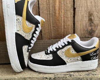 Custom Air Force 1 Mid Black & Gold (MENS) - Etsy