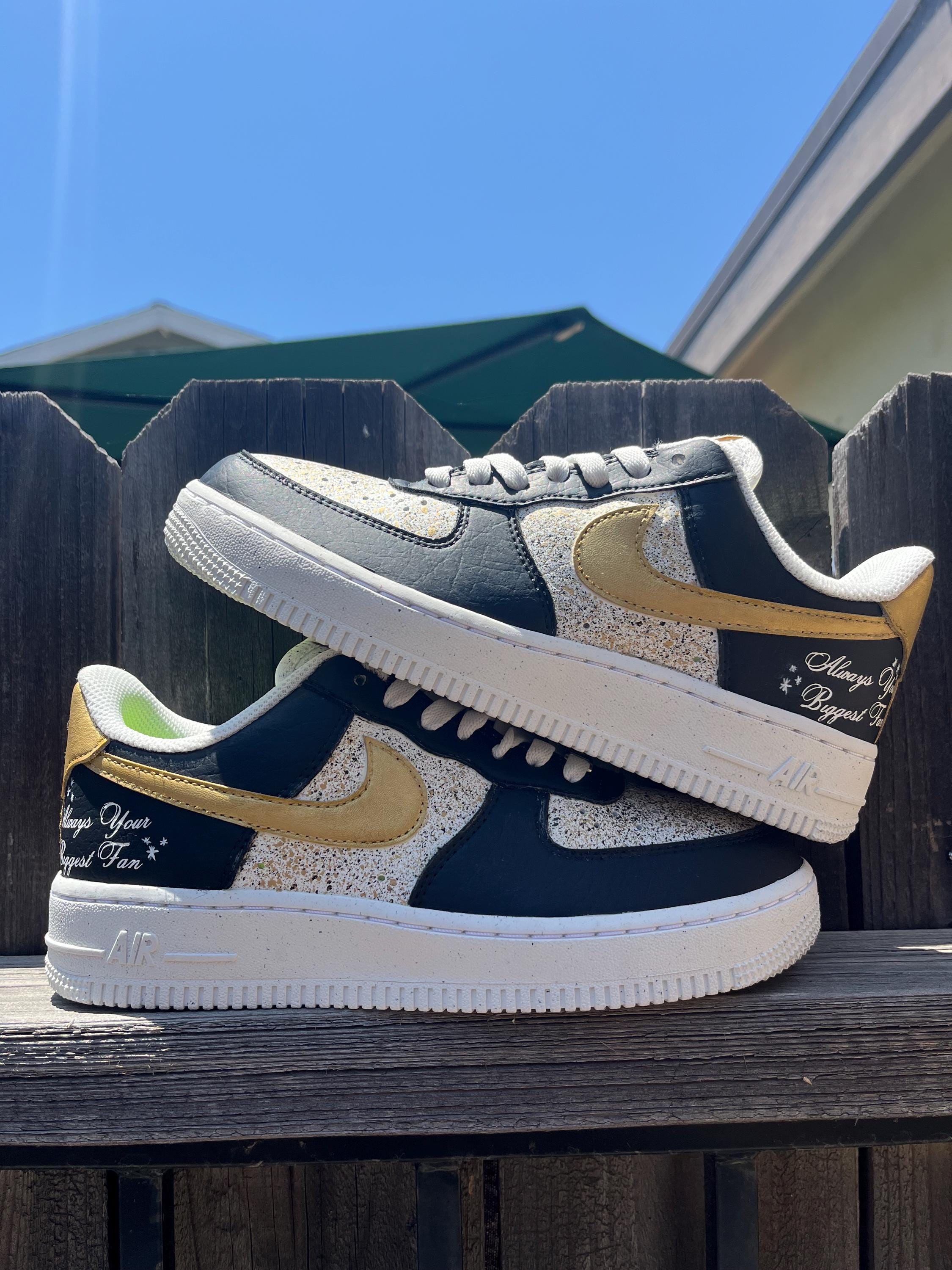 Nike air Force one Custom size 10 Gold Fashion Black and Gold Air Force 1 Custom Gold & Black Speckle - Etsy main image 3