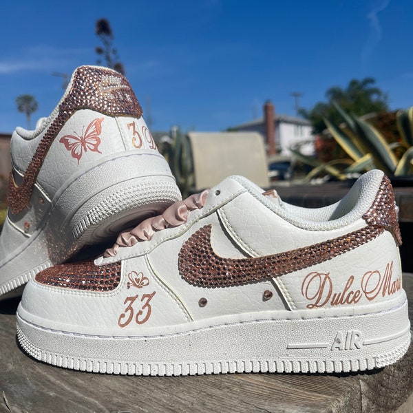 Bedazzled and Blinged Gold, Rose Gold, and Pink Custom Air Force 1 Shoes