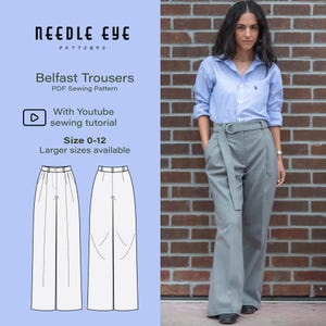 Belfast Trousers PDF Sewing Pattern with Tutorials for women | Size 0-12 US