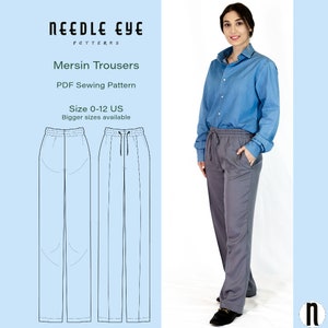 Patrón de costura PDF de pantalones Mersin con tutorial para mujer / Talla 0-12 EE. UU.