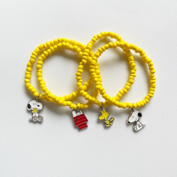Snoopy Charm Bracelets - Peanuts Gang Beaded Bracelets - Charlie Brown Snoopy & Woodstock Charm Bracelets