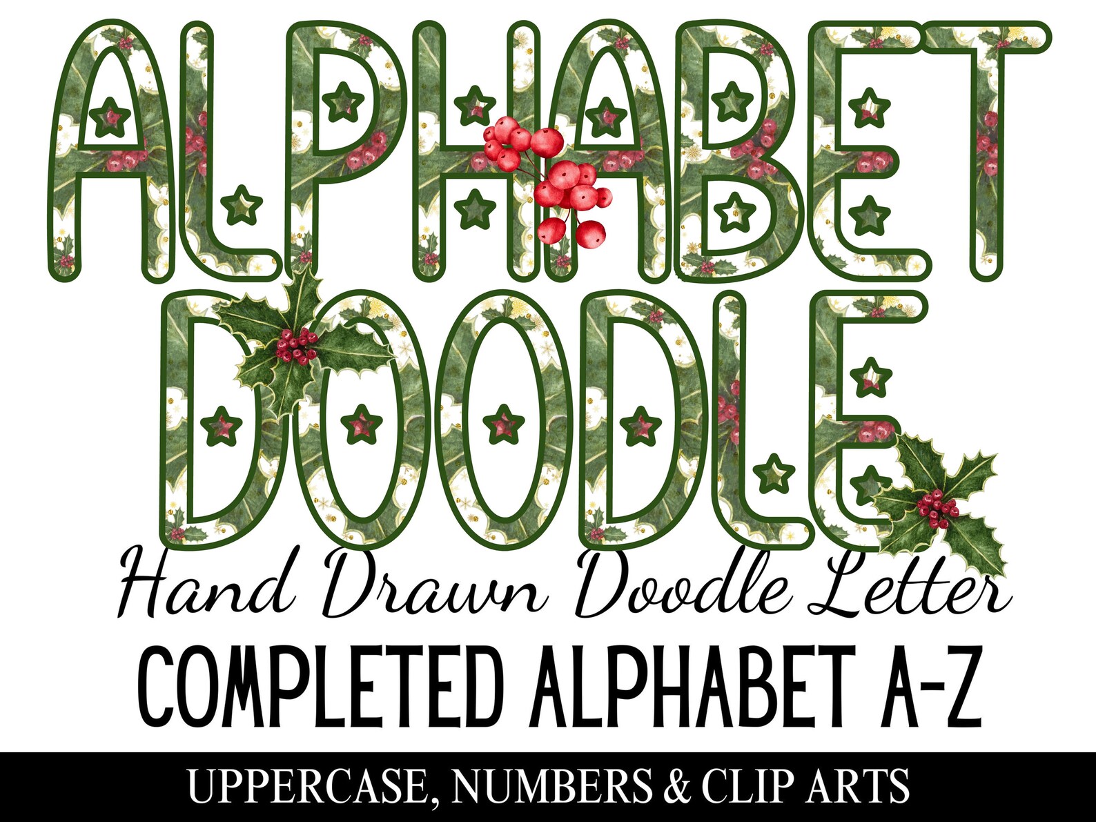 Christmas Alphabet Letters PNG: Green and White Hand-drawn - Etsy