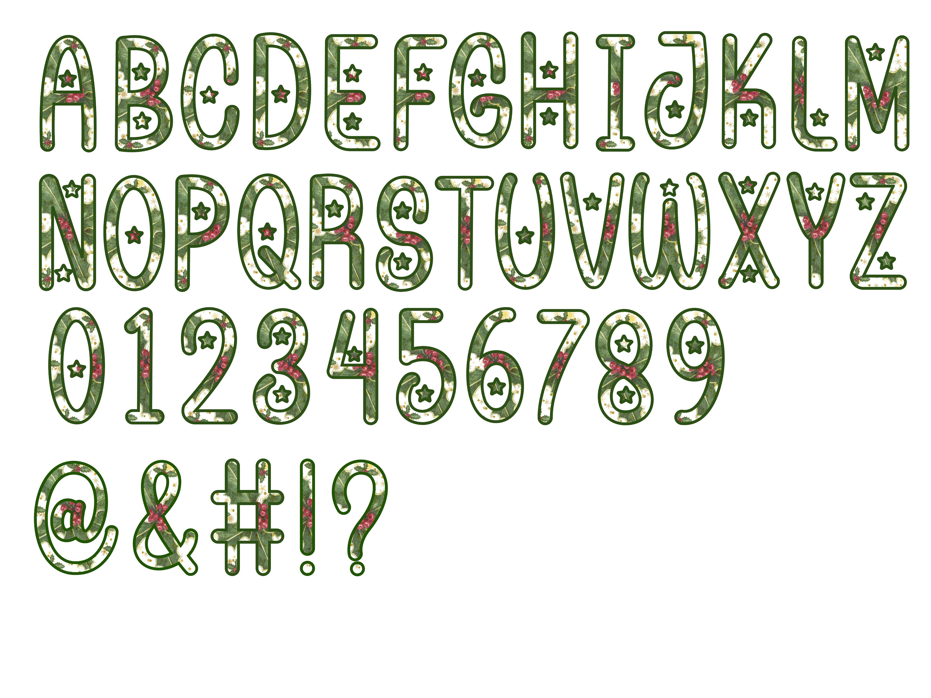 Christmas Alphabet Letters PNG: Green and White Hand-drawn - Etsy
