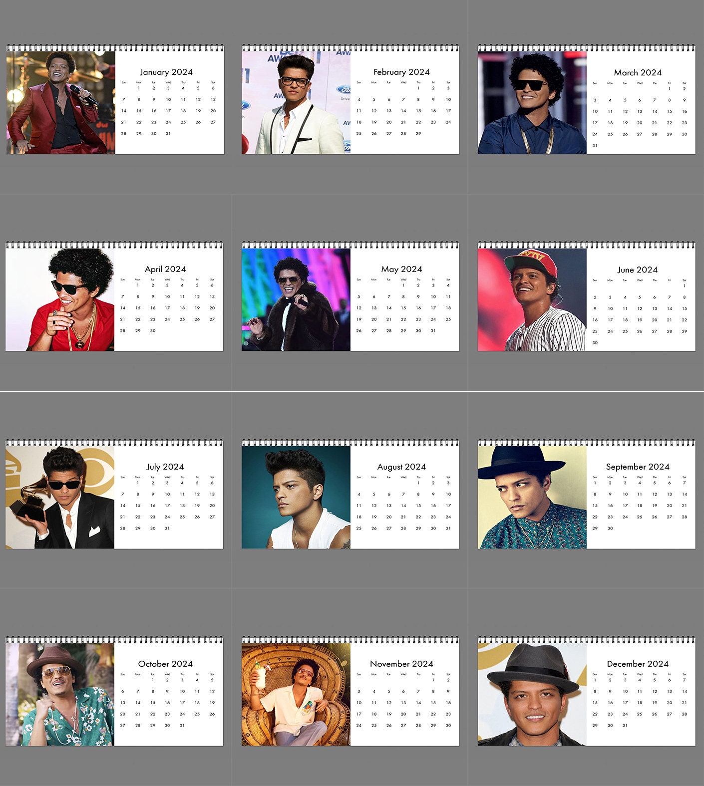 2024 Bruno Mars Calendar, 2024 Desk Calendar, Celebrity Calendar sold