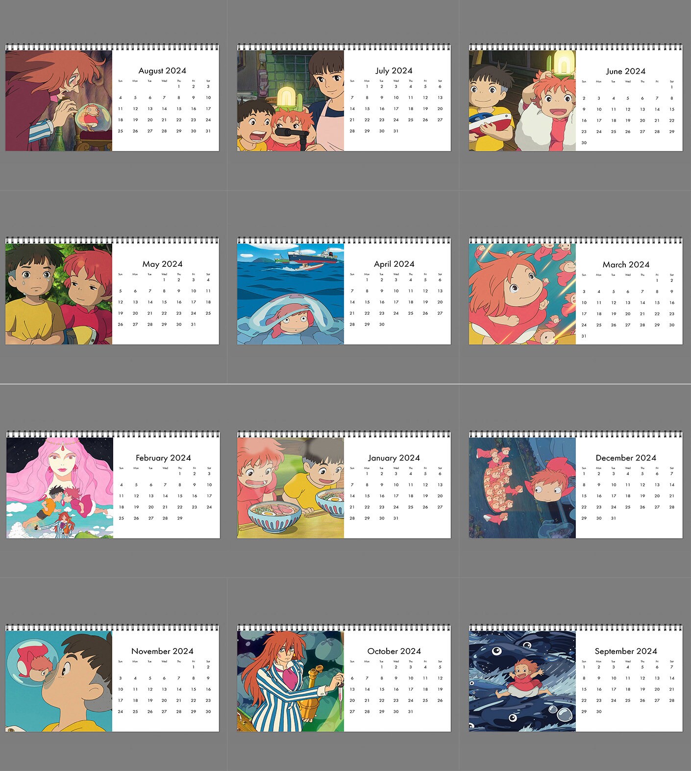 Ponyou 2024 Desk Calendar, Studio Ghibli 2024 Calendar, Miyazaki Movie