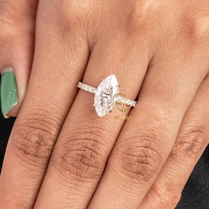 2.50 CT Marquise Cut Lab Grown Engagement Ring, Marquise Solitaire Wedding Ring, Solitaire With Accent Anniversary Ring For Wife