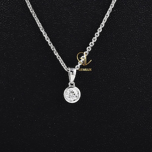Round Diamond Lab Grown Solitaire Necklace, Diamond Solitaire Necklace, 0.25 CT 14k Gold Bezel Setting Dainty Diamond Necklace