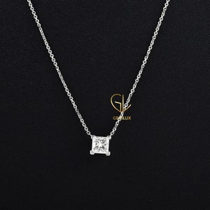 1.50 CT Princess Cut Lab Diamond Solid Gold Pendant Necklace