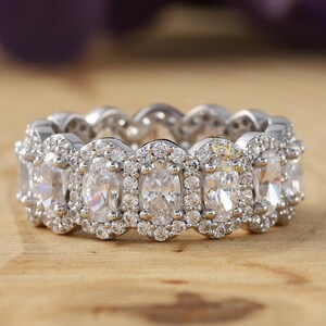 Halo Oval Lab Grown Diamond Eternity Band, 18k White Gold Wedding Ring