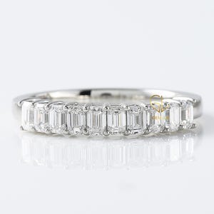 Emerald Cut Lab Diamond White Gold Half Eternity Wedding Band