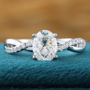 1 CT Oval Lab Grown Diamond Engagement Ring: 14K White Gold Twisted Shank