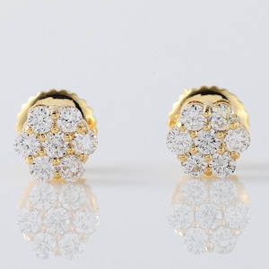 14k Gold Floral Lab Diamond Cluster Stud Earrings