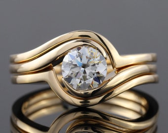 Swirl 14K Gold Bridal Ring Set: 1.00 CT Lab Grown Diamond