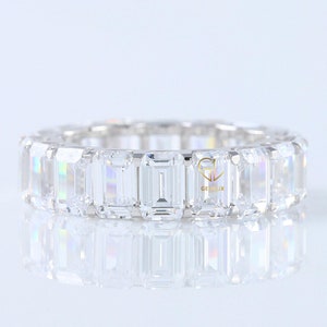 5.5 CT Emerald Cut Lab Grown Diamond Eternity Band: 14K Gold Wedding Anniversary Ring