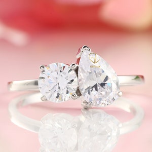 Moissanite Toi et Moi Ring: 14K Gold Pear & Round Two-Stone Engagement Ring