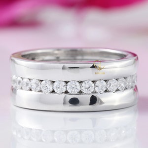 Wide 14K White Gold Lab Grown Diamond Eternity Wedding Band