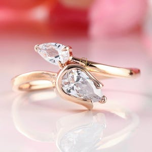 Two Stone Pear Cut Lab Grown Diamond Ring, Toi Et Moi Engagement Ring, F/VVS2 Lab Created Diamond Ring, Wedding Ring, Gifts for Her