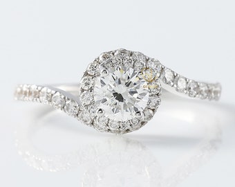 Swirl Halo Lab-Grown Diamond Engagement Ring: 14K White Gold Bypass Solitaire