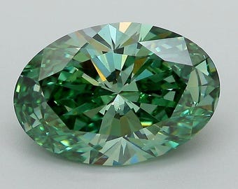 Oval Vivid Green Lab Grown Diamond, IGI Certified Loose Diamond