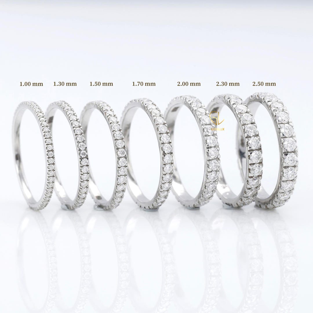 Diamond Wedding Band 10K 14K 18K Solid Gold Stacking Ring Half Eternity ...
