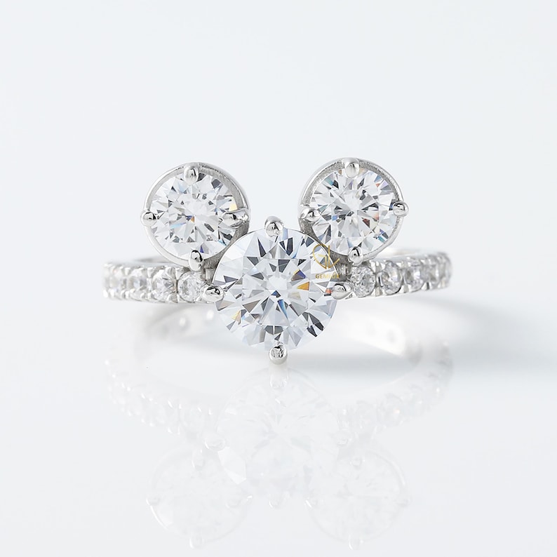 IGI Certified Mouse Face Brilliant Cut Lab Grown Diamond Ring - Three Stone Fairy Tale Ring - Lab Diamond Engagement Ring - 14K Gold Ring