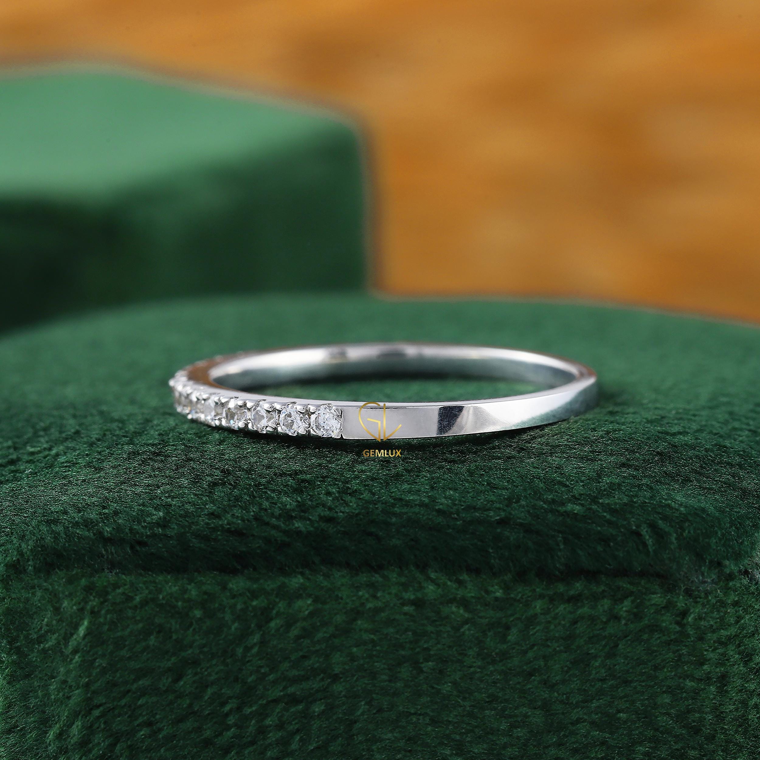 Dainty 14k Gold Half Eternity Lab-grown Diamond Ring: Minimalist