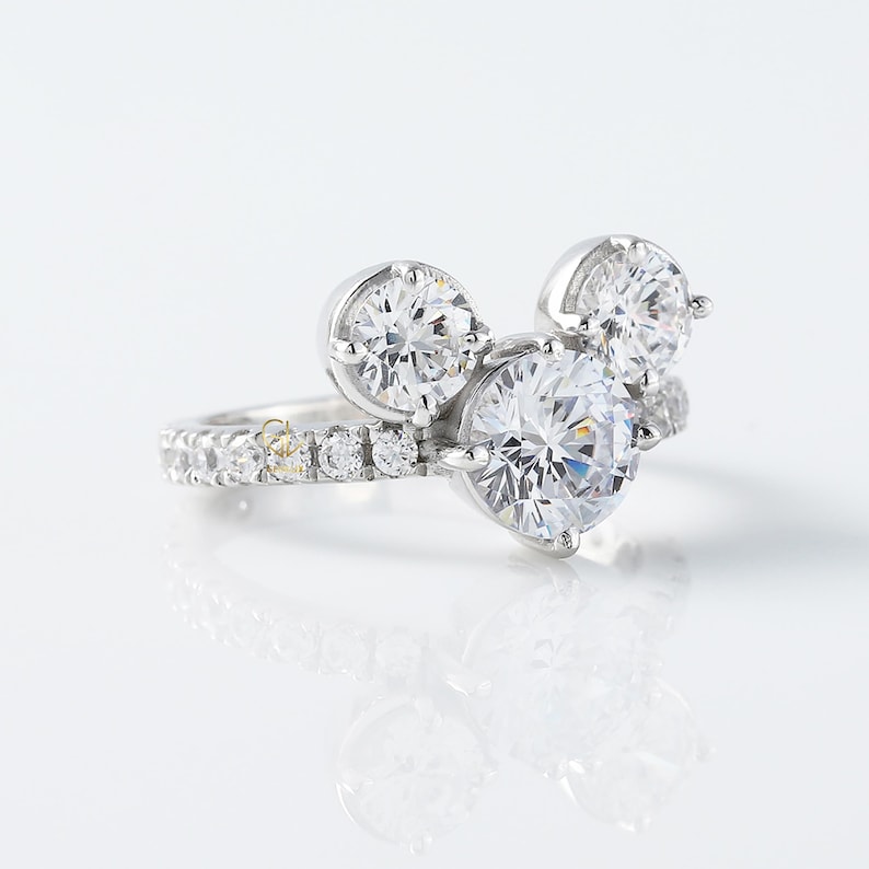 IGI Certified Mouse Face Brilliant Cut Lab Grown Diamond Ring - Three Stone Fairy Tale Ring - Lab Diamond Engagement Ring - 14K Gold Ring