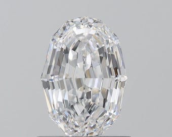 May include: A clear, faceted gemstone with a symmetrical, elongated shape. The gem's surface reflects light, creating a brilliant display of internal facets. The overall appearance is a sparkling, colorless crystal.