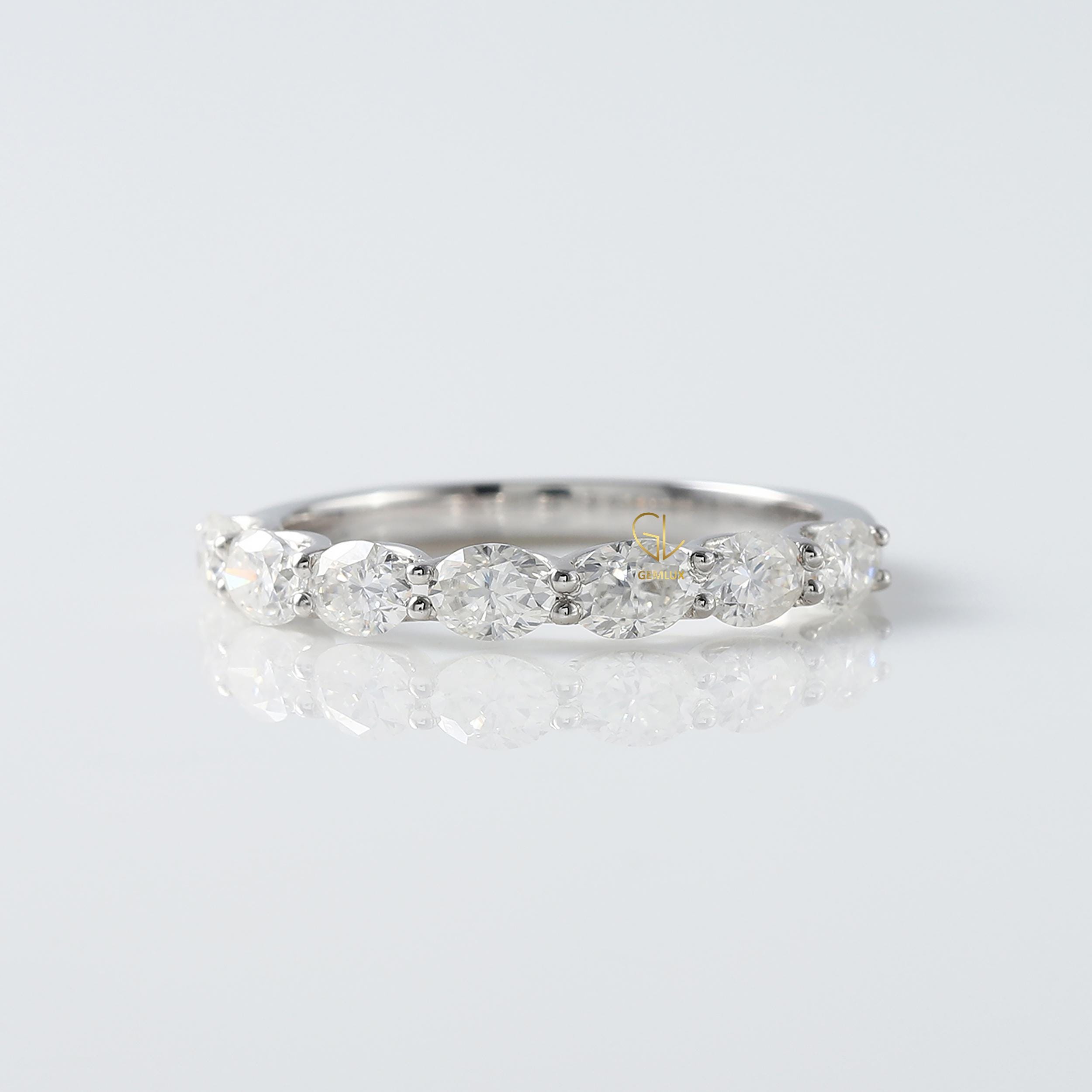 East-West Oval Lab Diamond Wedding Band: 14K Gold Half Eternity Ring