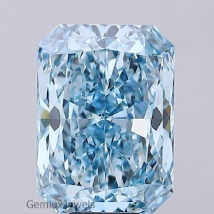 Blue Radiant Lab Grown Diamond, Vivid Blue Radiant Cut Lab Diamond, Loose Radiant Diamond, Blue Radiant Diamond for Pendant/Ring/Earrings