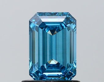 Emerald Cut Vivid Blue Lab Grown Diamond: IGI Certified Loose Stone