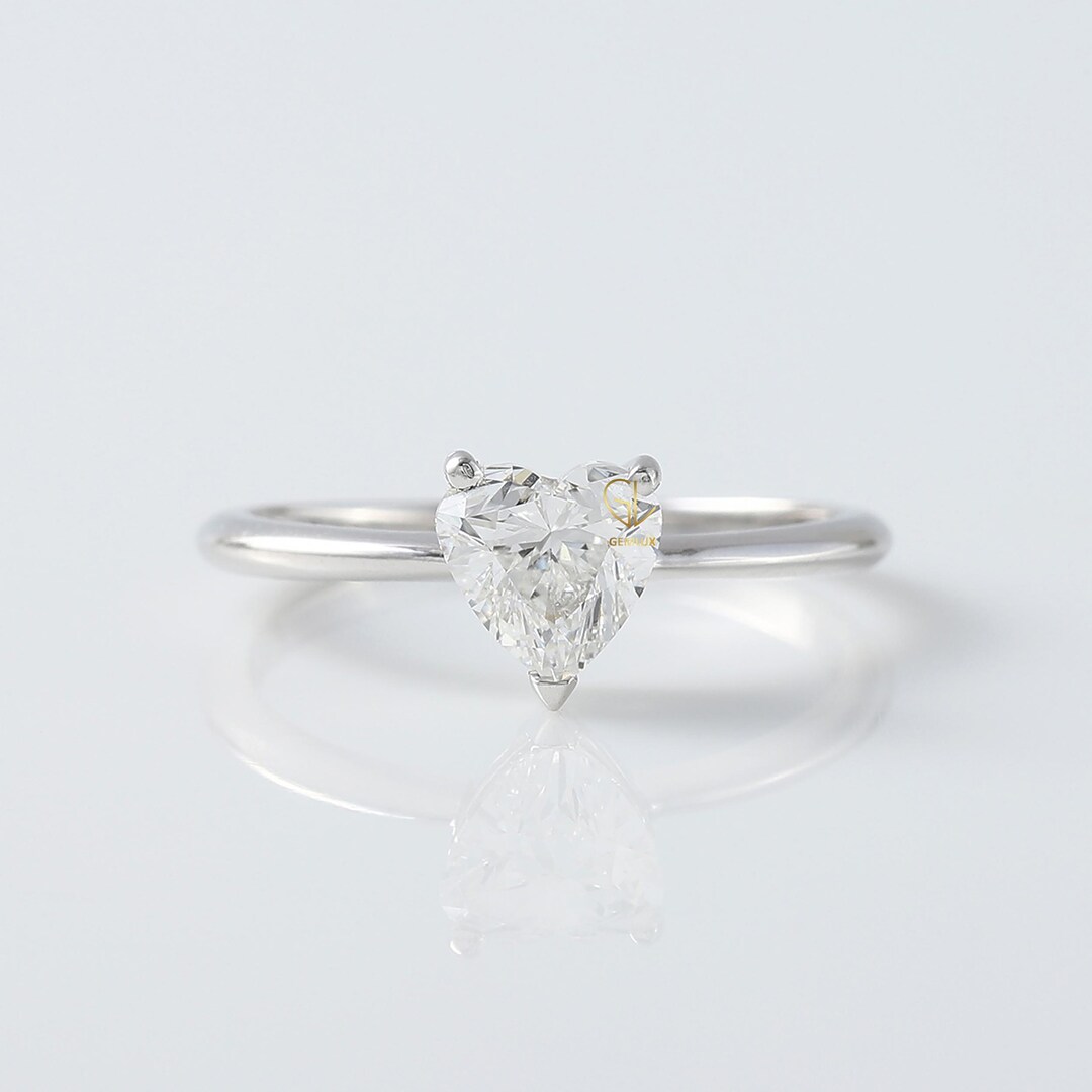 Heart Lab Grown Diamond Engagement Ring: 1 Carat, Solid Gold - Etsy